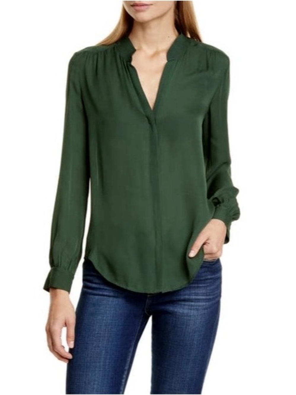 L'Agence Dark Green Bianca Blouse Silk Size 12 US